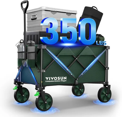 Miniatura 11 de VIVOSUN Carrito Plegable Colapsible, Carro de Utilidad para Exteriores con Capacidad de Carga de 350 lb con Ruedas Universales Silenciosas, Rojo