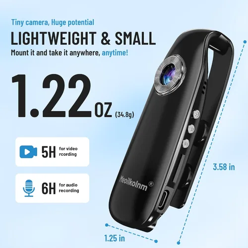 Miniatura 2 de Meoilkolnm Mini cámara corporal con grabación de audio y video, 1080P 64 GB, grabadora de video con detección de movimiento, videocámara POV