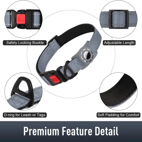 Miniatura 5 de AirTag - Collar de perro con soporte AirTag compatible con AirTag, acolchado suave reflectante, hebilla de bloqueo de seguridad, nailon ajustable