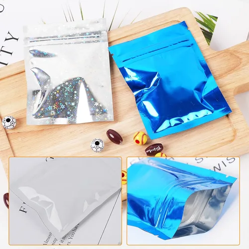 Miniatura 6 de 100 piezas Premium a prueba de olores, doble cara de Mylar de color plano sellable por calor, bolsa de embalaje de muestras 3 x 4 pulgadas
