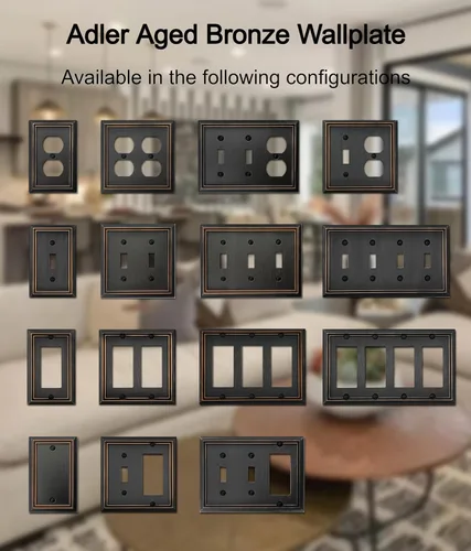 Miniatura 7 de OKAWYC Cubierta de Interruptor de Luz Doble Toggle/Decorador Individual Placa de Pared de Metal Adler, Paquete de 2 Bronce Envejecido 3 Gang