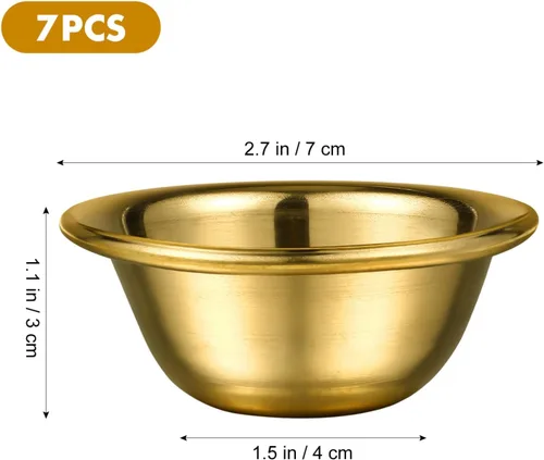 Miniatura 6 de Juego de 7 tazas budistas de agua de 2.75 pulgadas, cuencos de altar de latón para adoración del templo, rituales sagrados y uso decorativo