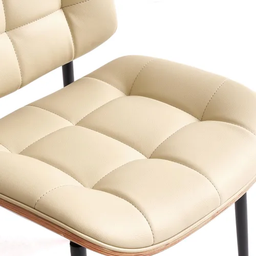 Miniatura 5 de GrandNoor Sillas de Comedor Modernas de Mediados de Siglo con Respaldo de Veta de Nogal, Sillas de Comedor de Cuero Sintético Beige Juego de 2