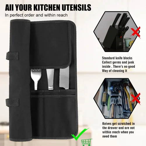 Miniatura 6 de QIQU Bolsa para cuchillos de chef paquete negro y rojo