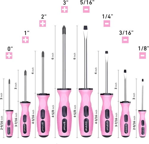 Miniatura 7 de FASTPRO Juego de destornilladores magnéticos rosados de 8 piezas con 4 Phillips y 4 puntas ranuradas, kit de herramientas de reparación