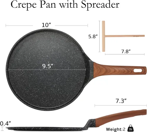 Miniatura 2 de ESLITE LIFE Sartén para crepas de 9.5 pulgadas con esparcidor, sartén Dosa con revestimiento de granito antiadherente, sartén Roti Tawa Comal