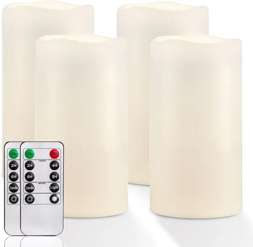 Miniatura 18 de Homemory Velas grandes impermeables sin llama de 6" x 4" para exteriores con control remoto y temporizador, velas LED parpadeantes que funcionan