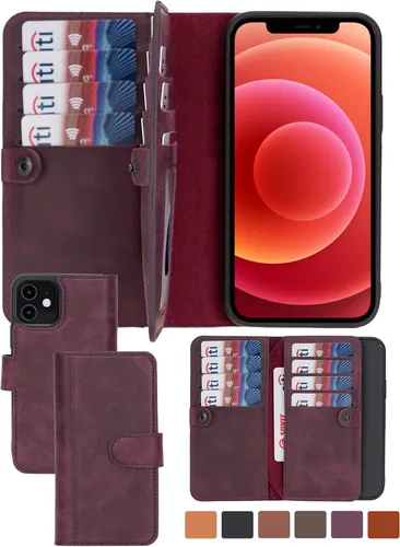 Miniatura 18 de HARDISTON Funda de piel auténtica de alta calidad hecha a mano para iPhone 11 Pro de 5.8 pulgadas, tarjeteros de doble folio, funda magnética Negro