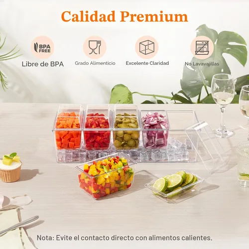 Miniatura 3 de Lifewit Set para servir barra de tacos para fiesta con 5 contenedores (2.5 tazas) y componentes, organizador grande refrigerado con hielo