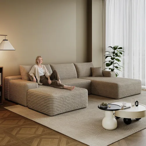 Miniatura 15 de Sofá modular en forma de L de 96 pulgadas con diván, moderno y cómodo sofá de pana para sala de estar, sofá de espuma viscoelástica, no requiere