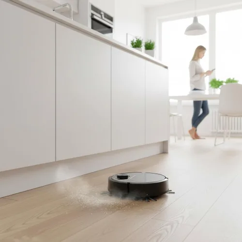 Miniatura 7 de Robot aspirador, potente aspirador robótico silencioso de succión limpia suelos duros a alfombras de pelo bajo, ideal para pelo de mascotas