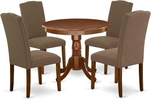 Miniatura 19 de East West Furniture ANEN3-LWH-06 - Juego de mesa de cocina de 3 piezas contiene una mesa de comedor redonda con pedestal y 2 sillas de comedor
