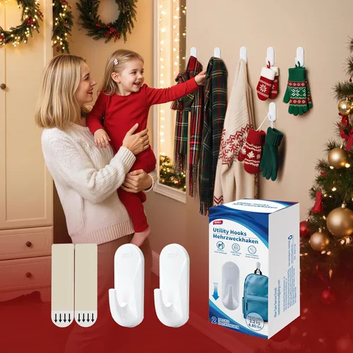 Miniatura 3 de TAILI Ganchos para Colgar, 2 Ganchos Adhesivos Grandes de Plástico y 4 Tiras Adhesivas, Ganchos Utilitarios Blancos para Pared Pintada, Sin Daños