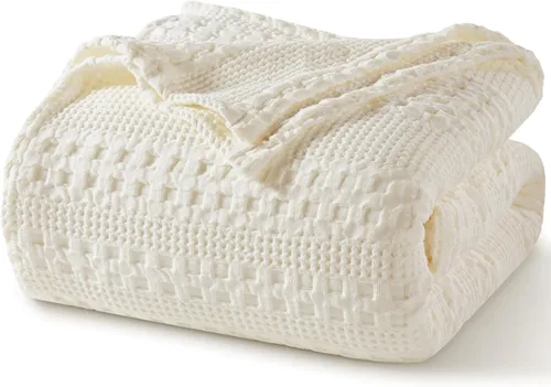 Miniatura 29 de PHF - Manta tejida de punto gofre 100% algodón, suave, ligera, transpirable, acogedora, de verano, para sofá y cama, tejida, estética, decoración