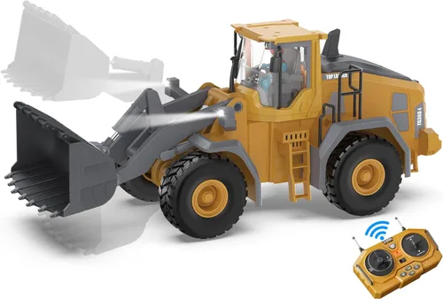 Miniatura 10 de KIDMARKT Excavadora de juguete con control remoto para niños Camión de construcción de metal de 11 canales con luces, 2 baterías de 1200 mAh
