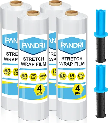 Miniatura 8 de PANDRI Película elástica, 15 pulgadas x 1200 pies por rollo, envoltura retráctil transparente con asas, envoltura de plástico para envoltura