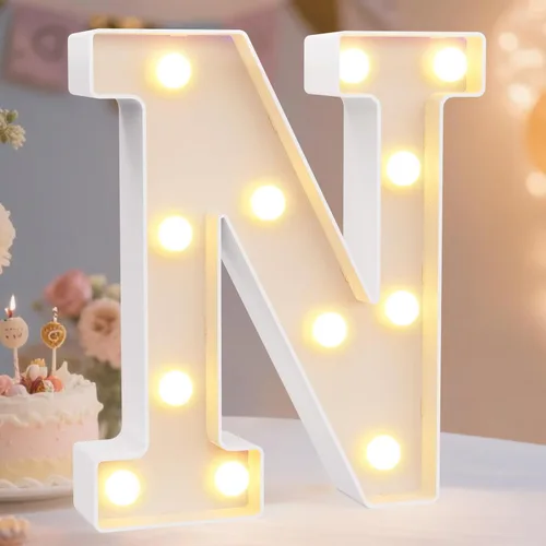 Miniatura 45 de Pooqla Letras con luces LED de marquesina, letras decorativas iluminadas en blanco cálido y blanco frío, letras del alfabeto iluminadas para niños