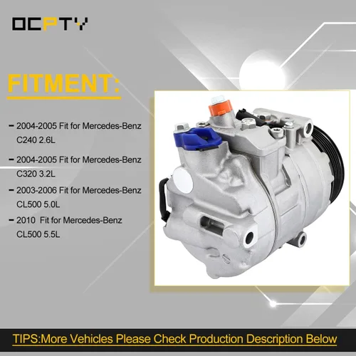 Miniatura 8 de OCPTY Compresor de CA para 2003-2011 para M-ercedes-Benz C240 C320 CL500 CL550 CLK320 CLK500 CLK55 AMG CLS500 CLS55 AMG CLS500 CLS550 E320 E500 E55