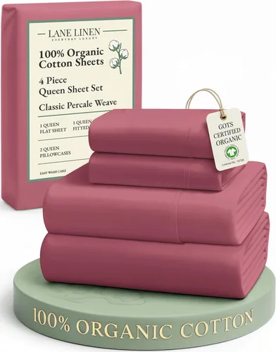 Miniatura 95 de LANE LINEN Sábanas 100% algodón orgánico para cama tamaño King, sábanas de percal suave, transpirables, de lujo, estilo hotelero, lavables a 09