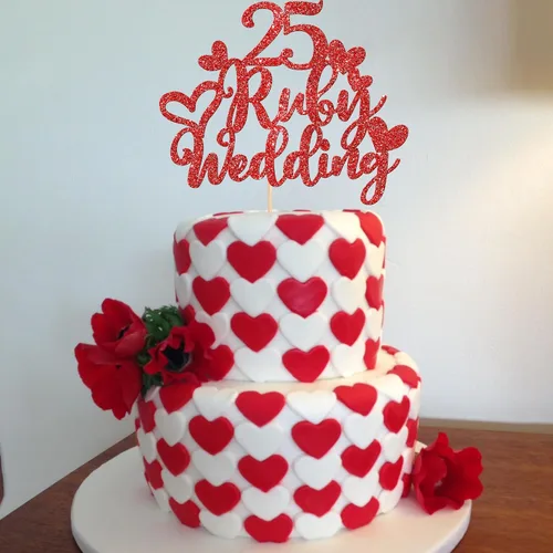 Miniatura 6 de 1 pieza de decoración de pastel de boda con 25 rubíes, rojo brillante, 25 años de rubí, decoración para pastel de feliz 25 aniversario, boda