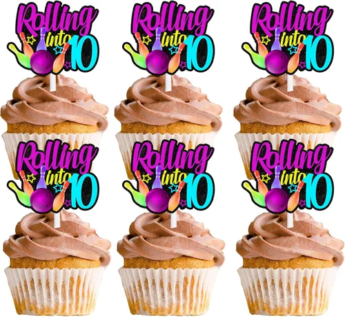 Miniatura 16 de 18 piezas de bola de boliche con purpurina, decoración de postre, magdalenas, boliches, 6 temas, suministros de decoración para niños y niñas