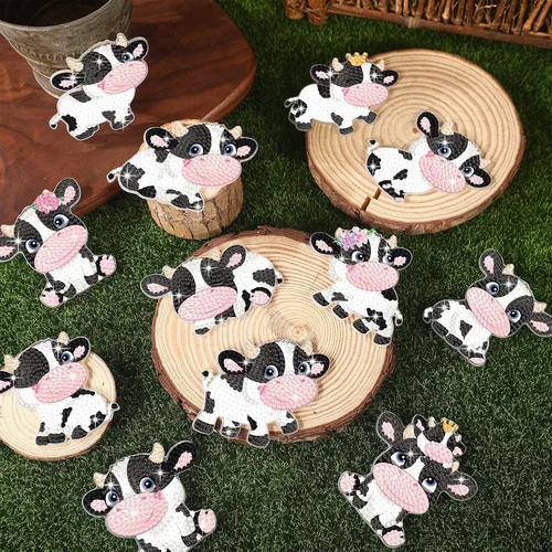 Miniatura 2 de Thinkday Kit de llavero de pintura de diamante de vaca de 12 piezas, lindo colgante de diamante de vaca, adornos de arte animal para adultos