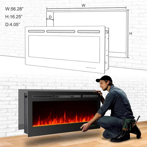 Miniatura 6 de CharaVector Chimenea Eléctrica Empotrable de 60 pulgadas 750W/1500W con Control Remoto de Montaje en Pared, Calentador de Chimenea Empotrable LED