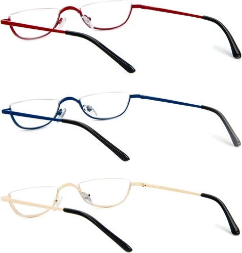 Miniatura 3 de Lentes de lectura de media montura de metal, con bisagra de resorte y bolsa de cuero para hombres y mujeres