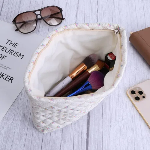 Miniatura 2 de Juoxeepy Bolsa de maquillaje de algodón, bolsa de cosméticos de viaje, bolsa de cosméticos acolchada, bolsa de aseo floral estética coqueta A05-2pcs