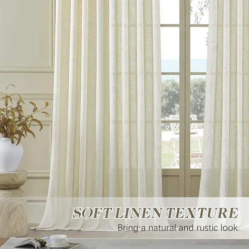 Miniatura 5 de MASWOND Cortinas de Lino Semitransparentes con Pliegues Pinzados 84 Pulgadas de Largo 2 Paneles para Sala de Estar Dormitorio Cortina de Ventana