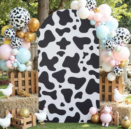 gogoparti Cubierta de arco con estampado de vaca de 6 pies, telón de fondo de elastano sin arrugas, cubierta de arco de Chiara para fiesta temática