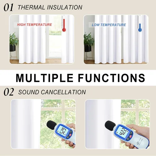 Miniatura 5 de XWZO Cortinas blancas 100% opacas con alzapaños, 2 capas gruesas completamente sombreadas con bolsillo para barra y pestaña trasera, cortinas