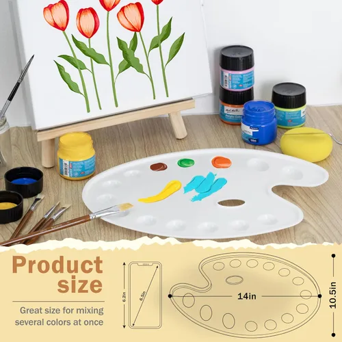 Miniatura 2 de DUGATO Paletas de Pintura Ovaladas Grandes (Paquete de 2, 14x10.5 pulgadas) - Bandejas de Mezcla de Plástico de 14 Pocillos para Acrílico, Óleo