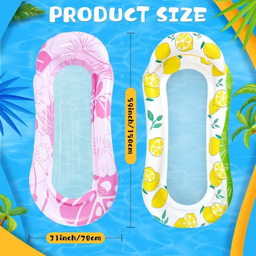 Miniatura 2 de Briwooody 2 unidades inflables para piscina, flotadores de piscina, balsas con reposacabezas, bronceado solar para adultos, hamaca de agua fría