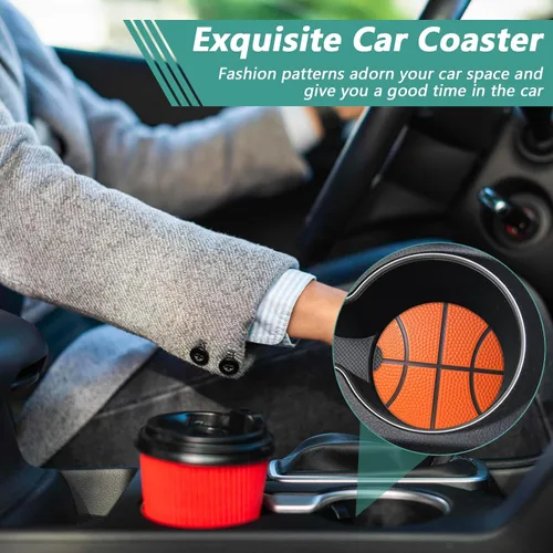 Miniatura 6 de 2 unidades de posavasos para portavasos de coche - Posavasos de cerámica absorbente con diseño de pelota de baloncesto deportivo, posavasos de coche