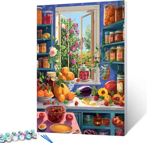 Miniatura 14 de Pintura de especias y hierbas, kit de pintura de cilantro y salvia por números, 16 x 20 pulgadas, lienzo de cocina para bricolaje, aceite vegetal