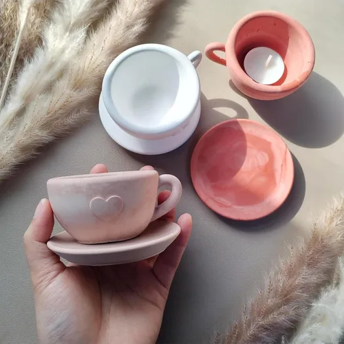 Miniatura 2 de Wehous Juego de moldes de silicona con forma de taza de té y platillo, recipiente de resina creativa, bandeja de almacenamiento de frascos, soporte