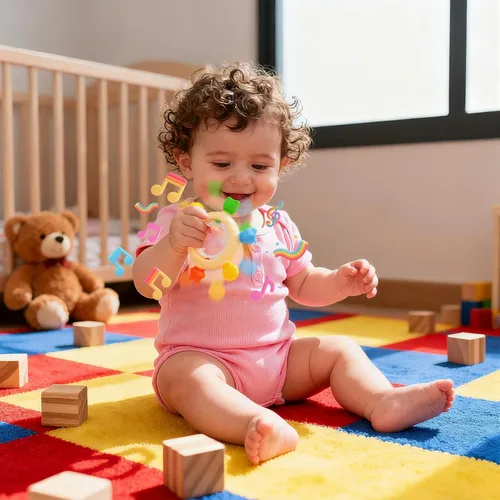 Miniatura 7 de Anillos de dentición para bebés, juguetes de sonajero, mordedor de silicona sin BPA para bebés de 0 a 24 meses, juguetes masticables suaves y 1