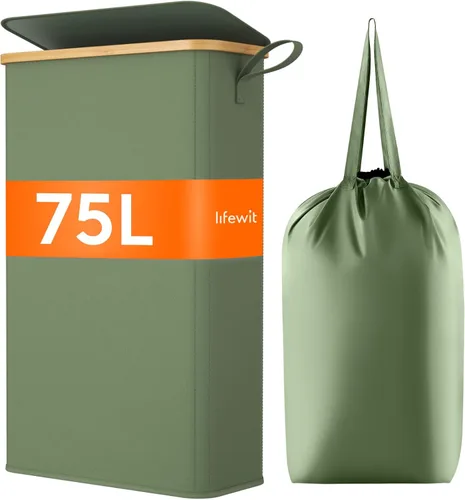 Miniatura 32 de Lifewit Cesto de Ropa Sucia Doble de 120L con Tapa, Cesto Grande Dual para Ropa Sucia con Bolsas Removibles, 2 Secciones Cestos Estéticos para Ropa