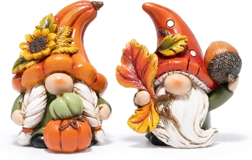 Miniatura 8 de Hodao Figuras de resina de gnomos de Navidad con sombreros rojos y diseño de copo de nieve, bonita estatua coleccionable para decoración de mesa
