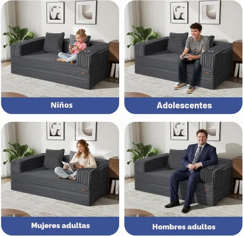Miniatura 5 de COMAX Sofá cama futón, sofá cama convertible 4 en 1, sofás deshuesados para sala de estar, sofá biplaza plegable pequeño plegable que ahorra Gris