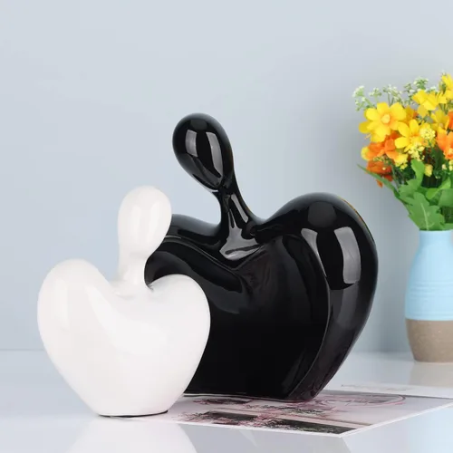 Miniatura 3 de Estatua de amor de cerámica, pareja masculina y femenina abrazando escultura, decoración del hogar en blanco y negro, boda para padres, figuras