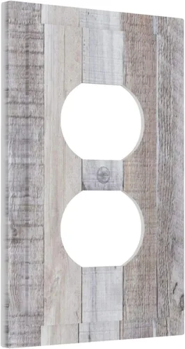 Miniatura 2 de Placa de pared dúplex de receptáculo de dispositivo de 1 gang de madera envejecida blanca gris con veta de tablón, cubierta de enchufe eléctrico