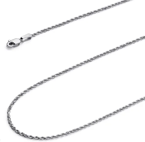 Miniatura 16 de Collar de cadena de cuerda de corte de diamante de 14 quilates con corte de diamante macizo de 0.157 in, 0.118 in, 0.098 in, 0.079 in, 0.059 in
