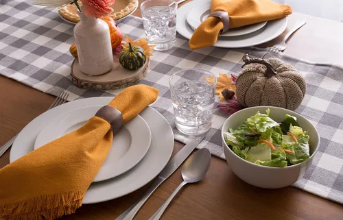 Miniatura 5 de DII Colección de Mesa a Cuadros Pesada con Flecos, Camino de Mesa, 14x72 pulgadas, Gris 2-Gris