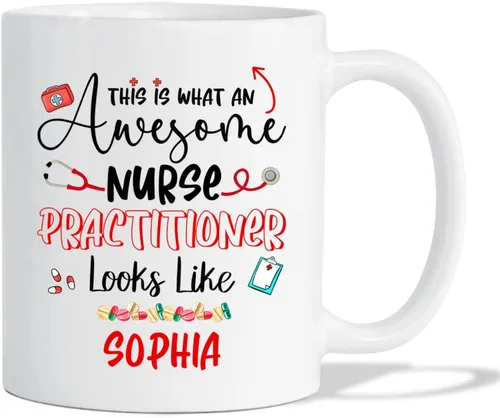 Miniatura 8 de Taza personalizada para enfermera practicante, 11 oz y 15 onzas, cerámica blanca, mango en C, nombre personalizado, regalo de jubilación NP