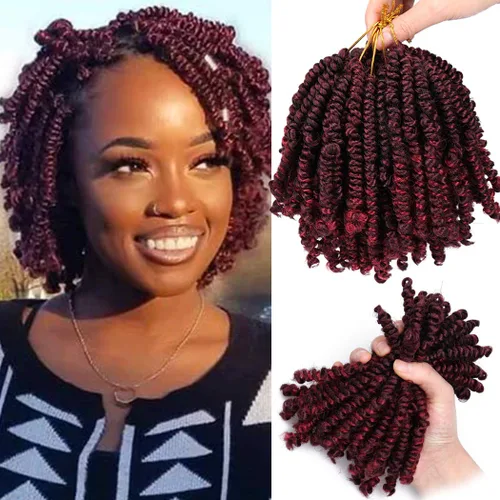 Miniatura 22 de Dorsanee Extensiones de cabello sintético corto estilo Bob Spring Twist de 6 pulgadas, 6 paquetes de extensiones de cabello sintético pretrenzado