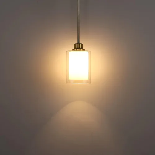 Miniatura 3 de Paquete de 2 lámparas colgantes de isla de cocina para interiores, lámpara colgante de 5 pulgadas de vidrio esmerilado transparente, acabado