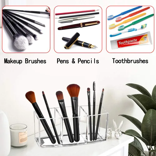 Miniatura 7 de Organizador de brochas de maquillaje acrílico con 3 ranuras