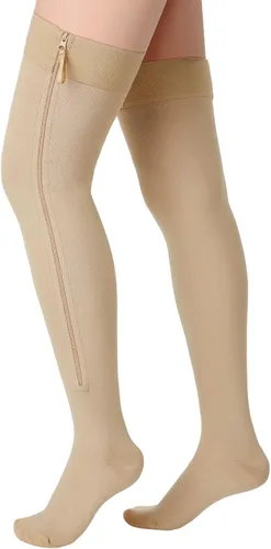 Calcetines de compresión con cremallera alta para el muslo de 20-30 mmHg, medias de compresión con cremallera hasta el muslo para mujeres y hombres,